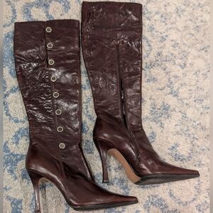 Elegant Brown Leather Knee-High Boots